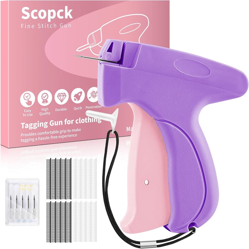 Scopck Stitch Gun for Clothes - Handheld Stitch Gun Quick Clothing Fixer - Tagging Gun - Includes 6 Needle, 1000 Black Fasteners & 1000 White Fasteners (Pink/Orange) - Image 1